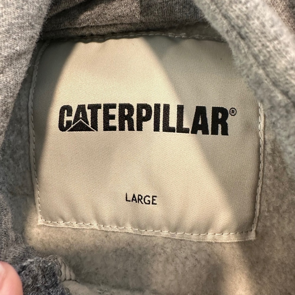 Caterpillar Hoodie Men Gray Logo Patch Pullover Workwear Casual Sweatshirt Large - Picture 2 of 9